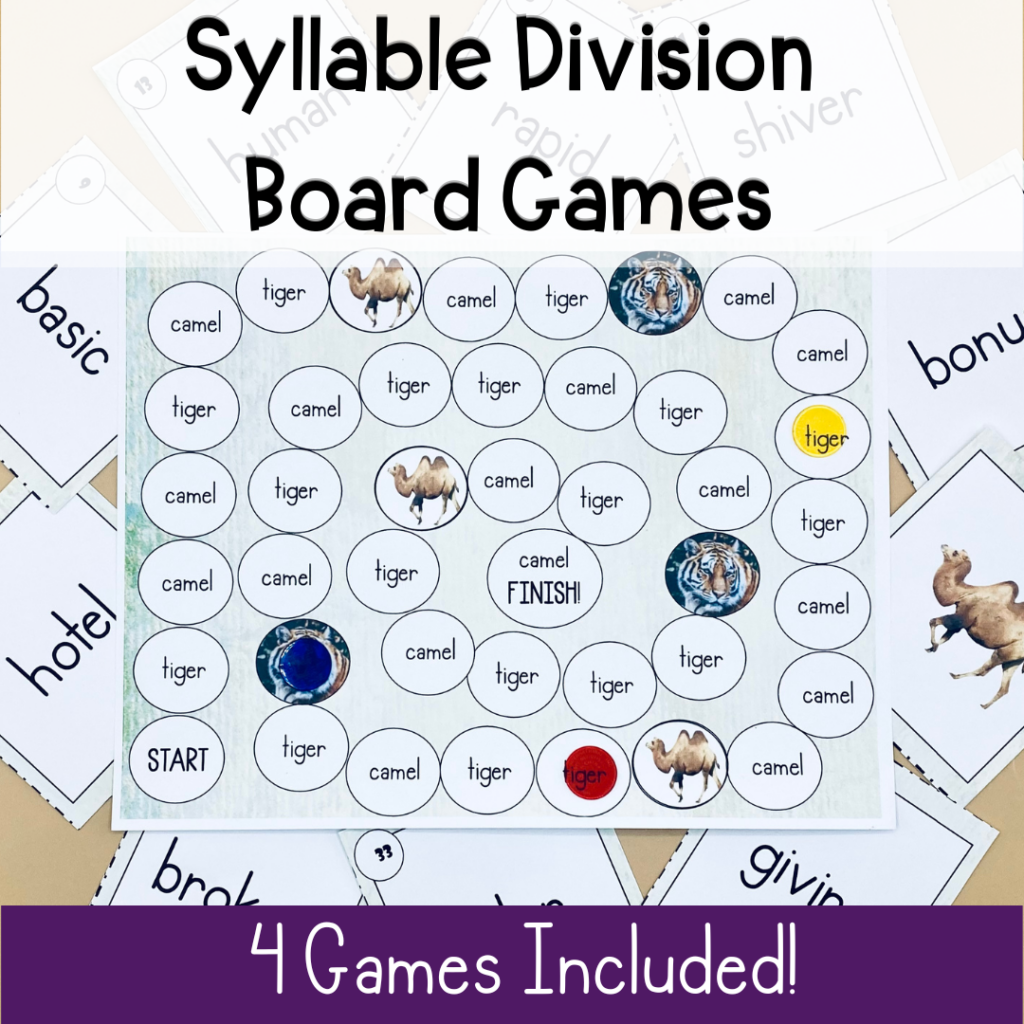 Syllable Division Board Games Tiger Camel Rabbit Turtle Lion