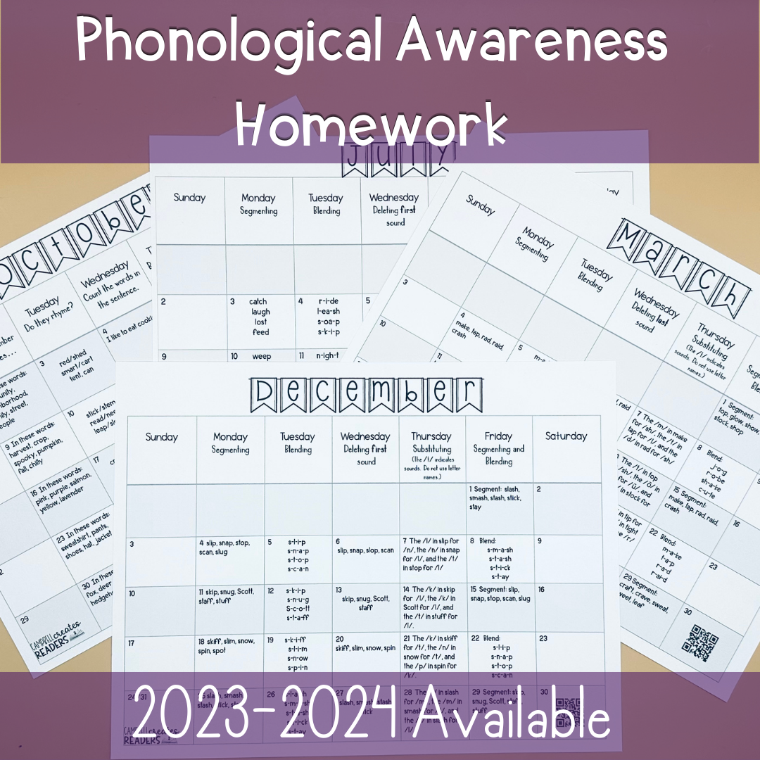 phonemic awareness homework calendar